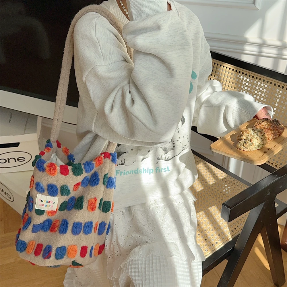 Color Plush Dots Women's Bento Handbags Retro Design Female Fluffy Bucket Bags Large Capacity Shoulder Bag Purse Casual Tote 6 Mallzona Se09722724d3249baa079a4af0608dcadg Color Plush Dots Women's Bento Handbags Retro Design Female Fluffy Bucket Bags Large Capacity Shoulder Bag Purse Casual Tote Mallzona
