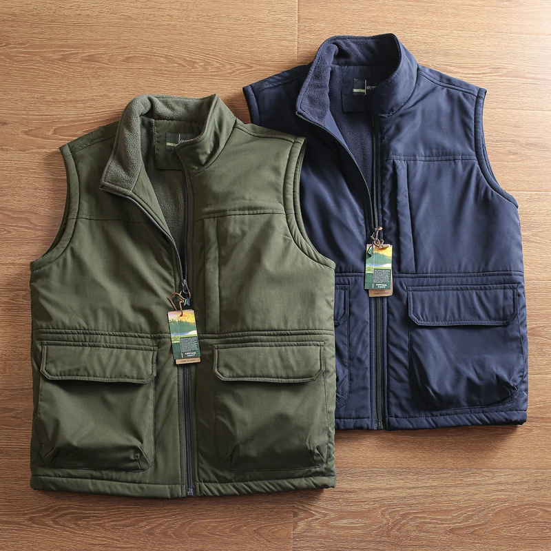 

2024 Men's Autumn Winter New Leisure Solid Vest Male Stand Collar Tooling Waistcoat Men Multi-Pocket Casual Sleeveless Coat D706