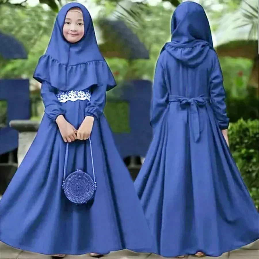 

Islamic Kids Prayer Dress 2 Piece Abaya Dubai Turkey Ramadan Sets Eid Muslim Girls Hijab Robe Arab Children Kaftan Middle East
