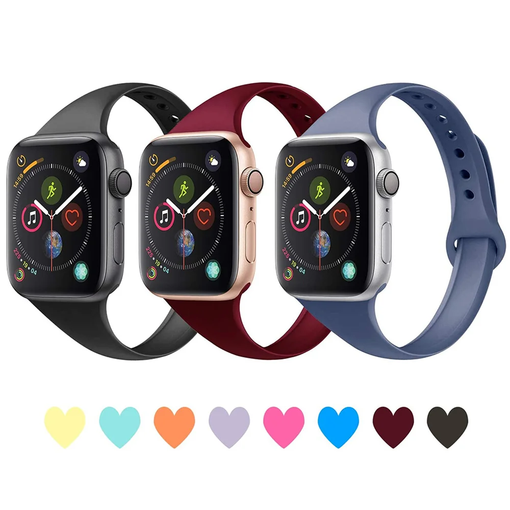 Тонкий ремешок для apple watch band 44 мм 42 40 38 мягкий силиконовый браслет correa умные часы