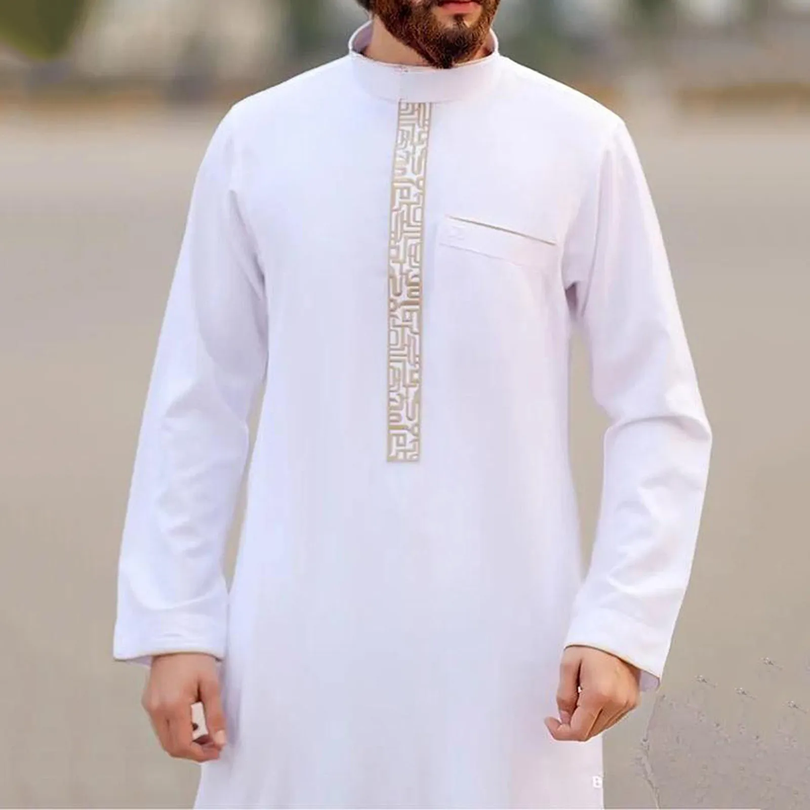 

Мусульманская одежда больших размеров, Арабская одежда, мужская однотонная мусульманская одежда с длинным рукавом, винтажная вышитая мусульманская длинная рубашка