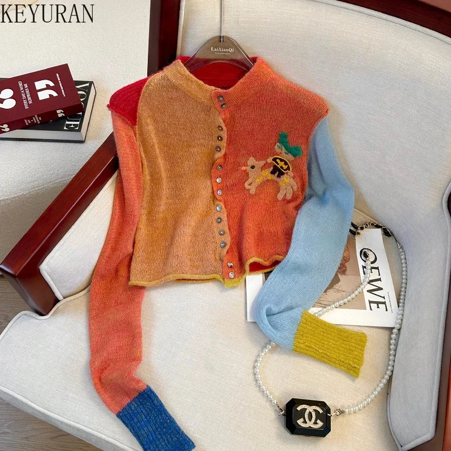 2024 Spring Autumn Contrasting Color Embroidery Knitted Cardigan Sweater Women Vintage O-Neck Long Sleeve Knitwear Tops Jumper
2024 Spring Autumn Contrasting Color Embroidery Knitted Cardigan Sweater Women Vintage O-Neck Long Sleeve Knitwear Tops Jumper