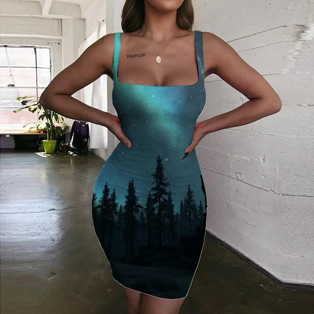 KYKU Aurora Dresses Women Northern Lights Halter Sleeveless Tree Bodycon Dress Snow Ladies Dresses Star Vestido Sexy
KYKU Aurora Dresses Women Northern Lights Halter Sleeveless Tree Bodycon Dress Snow Ladies Dresses Star Vestido Sexy
