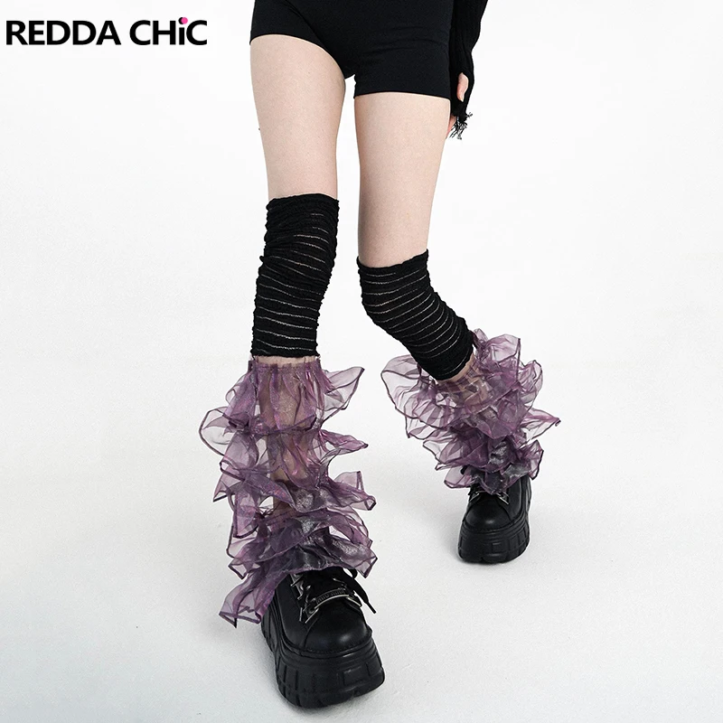 

REDDACHiC Kawaii Layered Ruffle Women's Leg Warmer Lace Stitch Thigh-high Japanese Leggings Lolita Girl Y2k Long Socks