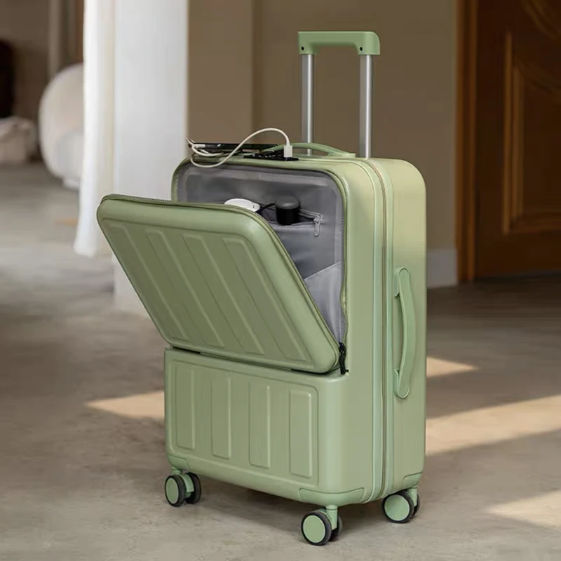 

New front pocket Spinner Brand Rolling Luggage 20/22/24/26 inch boarding box with USB port password travel box trolley suitcase