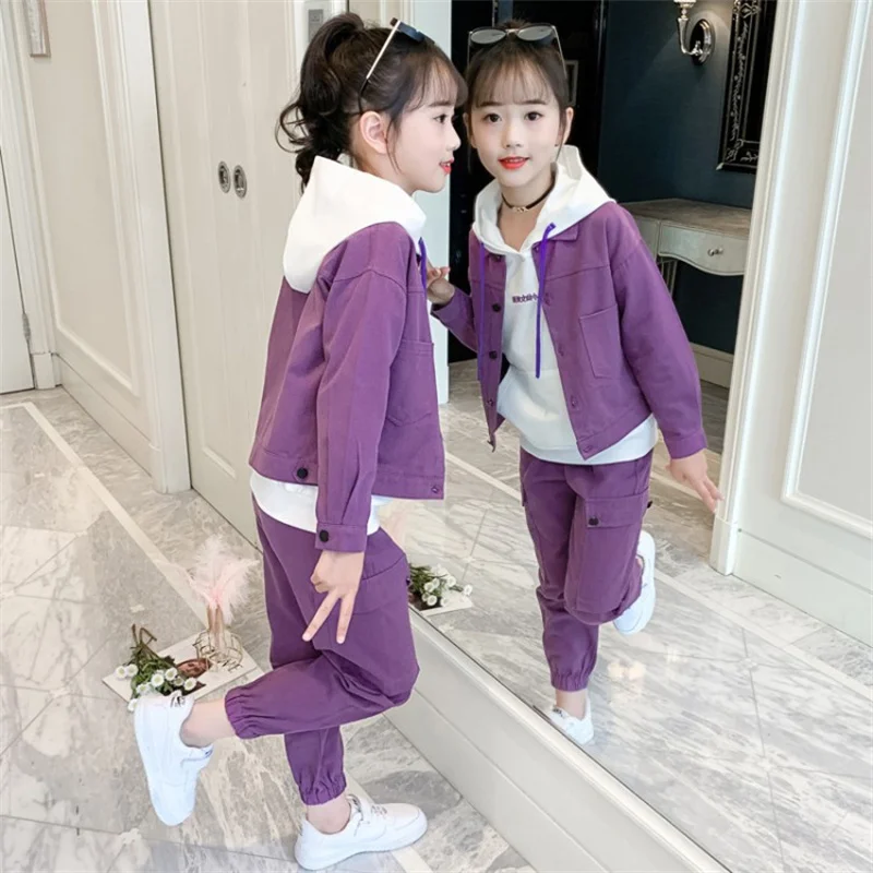 

Girls Suit Coat +Pants Cotton 2Pcs/Sets 2022 Purple Spring Autumn Thicken Outfits Tracksuits Kid Baby Children Clothing Sets