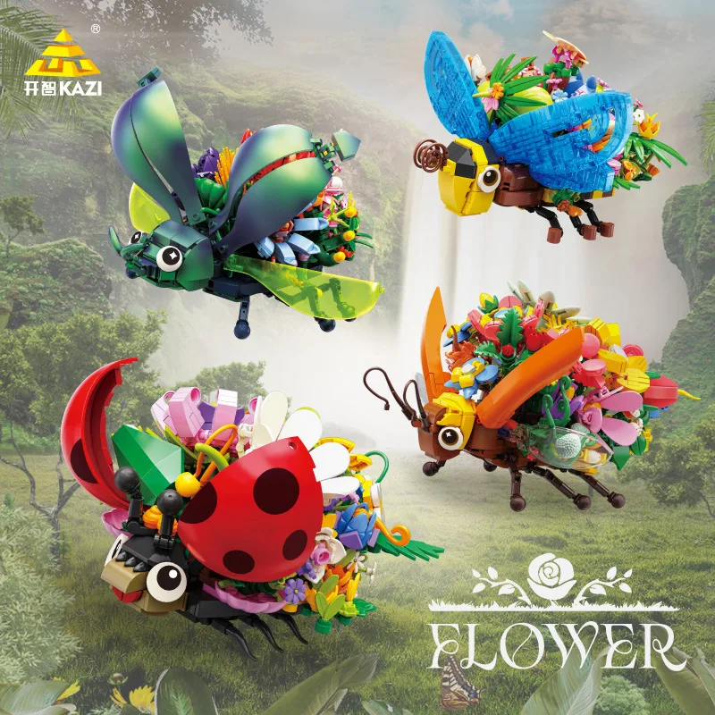 

Ky81118-21 Flower Language Seven Star Ladybug Insect Series Decorative Model Assembly For Children's Building Block Toy Gifts