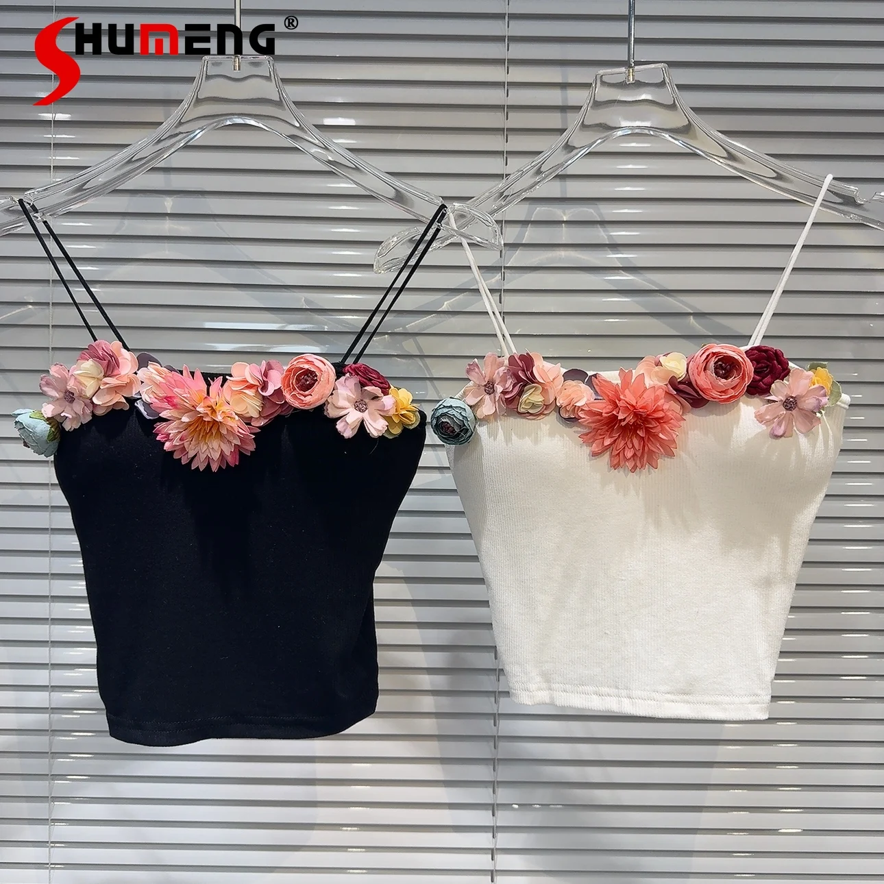 

Fashion 2024 Women's Summer Sleeveless Hot Girl Vests Feminine Socialite Color Flower Chest Pad Vest Slimming Women's Clothes