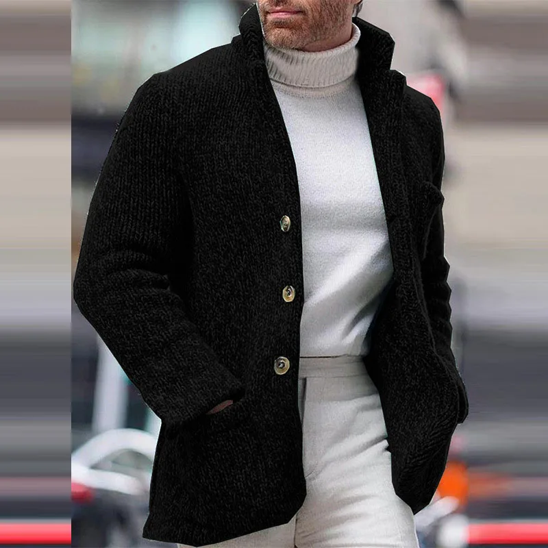 

Vintage Single Breasted Knitted Cardigans Men Winter Warm Thick Rib Sweater Coats For Mens Autumn Casual Stand Collar Jumper