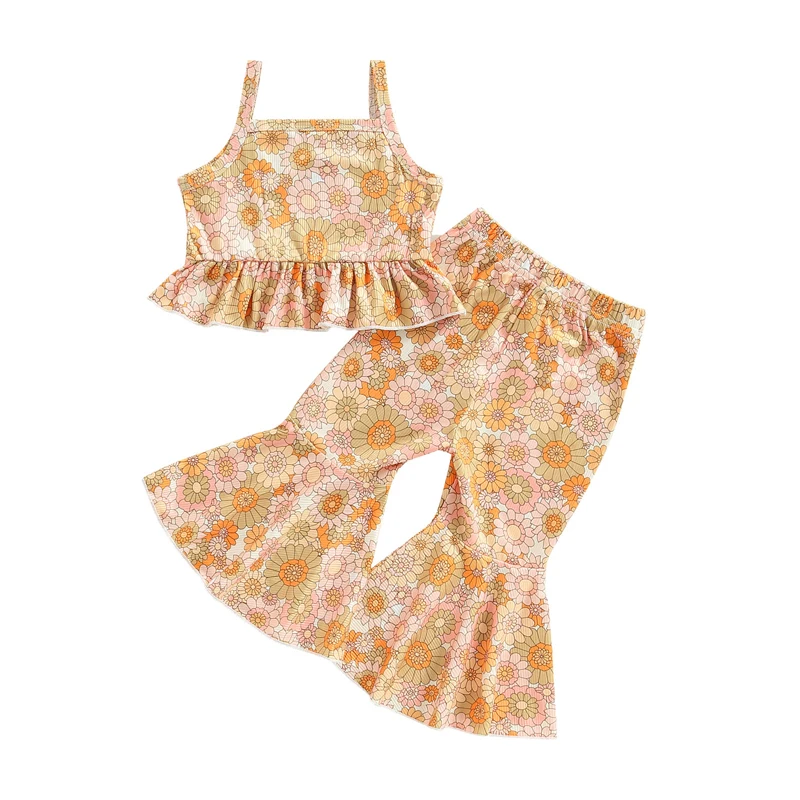 1-5Years Kids Girls Summer Outfits Summer Flower Print Ruffled Camisole and Casual Elastic Flared Pants Set
1-5Years Kids Girls Summer Outfits Summer Flower Print Ruffled Camisole and Casual Elastic Flared Pants Set