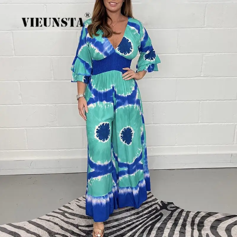 2023 New One-Piece Fashion Printed Flare Sleeve Jumpsuits Sexy Deep-V Waist Wide-Leg Rompers Summer Commuter OL Women's Jumpsuit
2023 New One-Piece Fashion Printed Flare Sleeve Jumpsuits Sexy Deep-V Waist Wide-Leg Rompers Summer Commuter OL Women's Jumpsuit