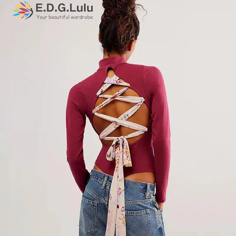 EDGLuLu Autumn Stand Collar Long Sleeved Black Jumpsuit Fashion Solid Drawstring Lace-Up Bow Backless Female Short Jumpsuit 0123
EDGLuLu Autumn Stand Collar Long Sleeved Black Jumpsuit Fashion Solid Drawstring Lace-Up Bow Backless Female Short Jumpsuit 0123