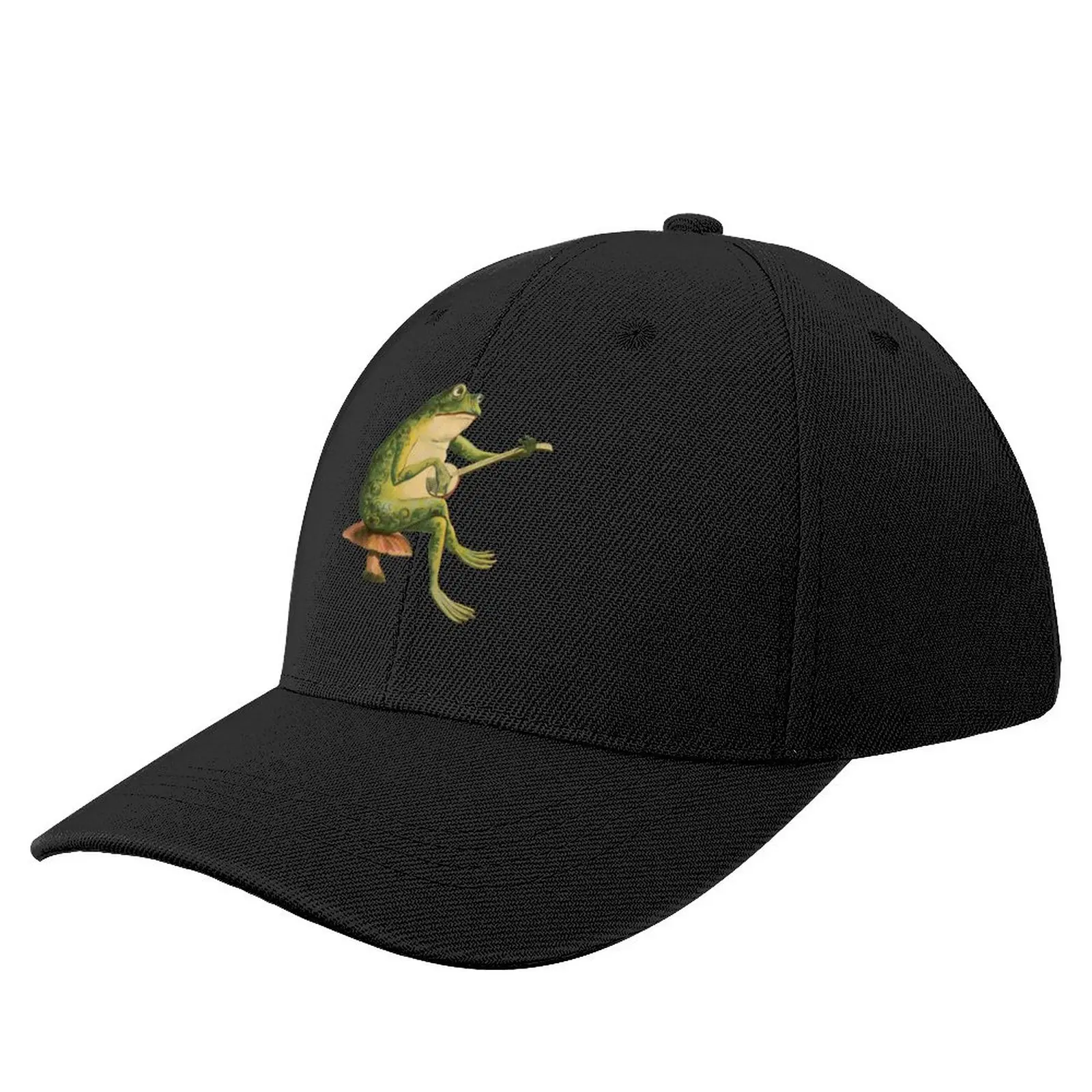 

Melancholic Vintage Frog Playing Banjo on Mushroom Toadstool - Cottagecore Toad Banjo Player - Goblincore Animal Pl Baseball Cap