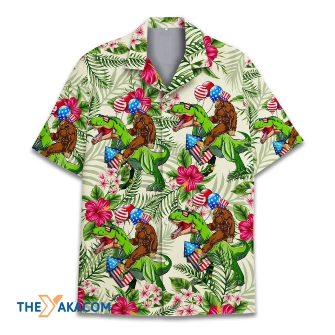 

Bigfoot Pirate Hawaiian Shirts for Men Women, Tropical Summer Aloha Casual Shirts Button Down Short Sleeve, Sasquatch Shirt