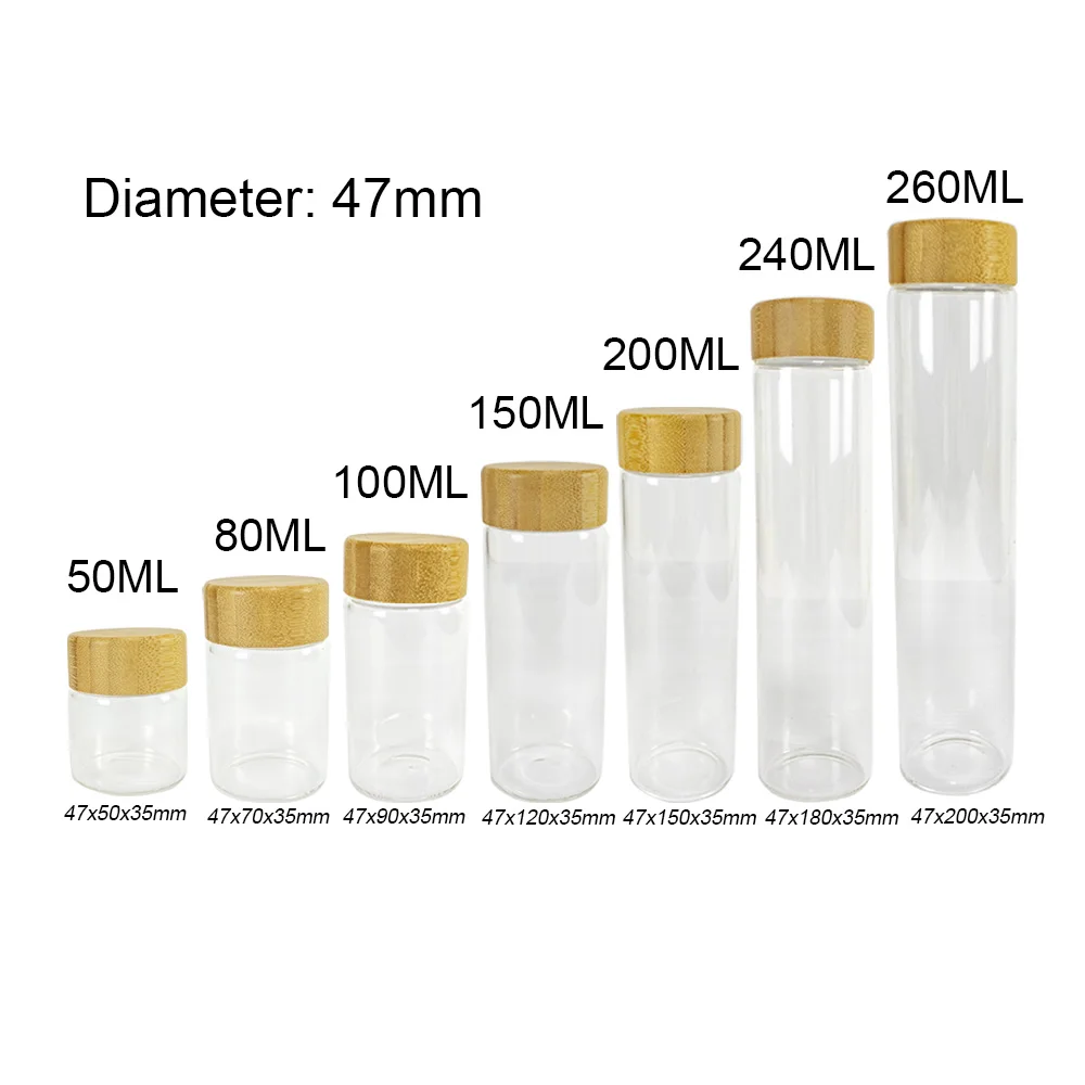 

6pcs 50ml/80ml/100ml/150ml/200ml/260ml Small Glass Test Tube Bottles with Bamboo Screw Cover Seal Pot For Food Liquid Pill Jars