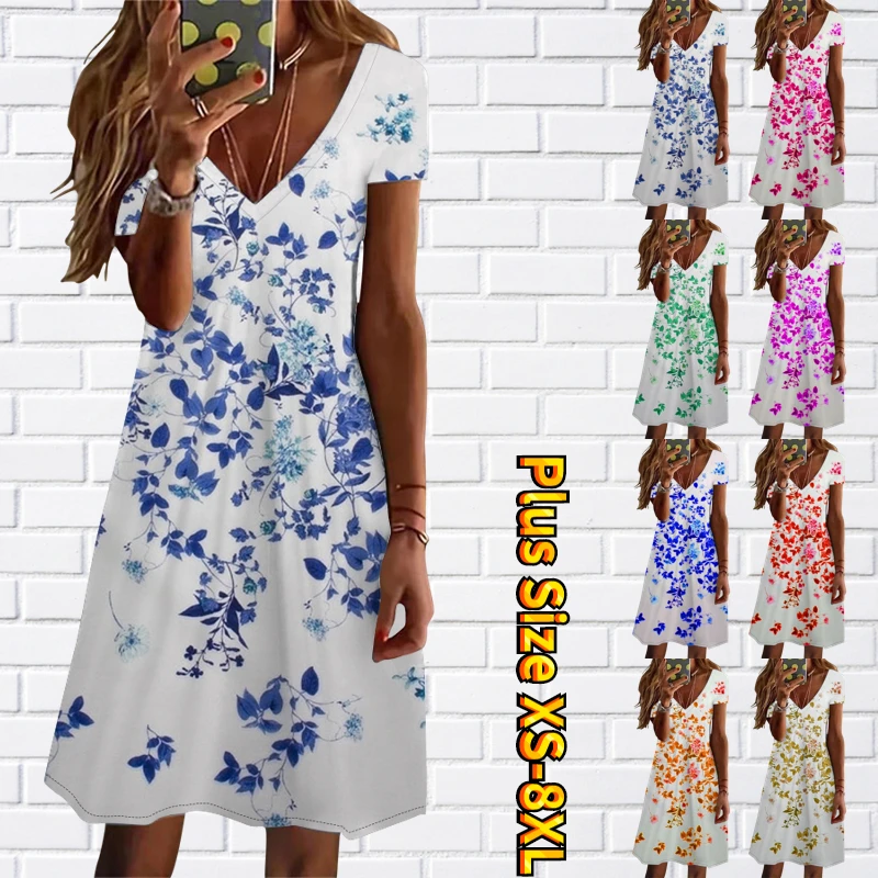 2023 Women's New Casual Print Dress V-Neck Elegant Sexy Dress Sexy Summer Fashion Slim Fit Short Sleeve Knee Length Dress
2023 Women's New Casual Print Dress V-Neck Elegant Sexy Dress Sexy Summer Fashion Slim Fit Short Sleeve Knee Length Dress