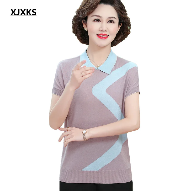 XJXKS New 2022 Tops Women Summer T-shirt Loose Plus Size High Quality Comfortable Lapel Short Sleeve Female Tee Shirt
XJXKS New 2022 Tops Women Summer T-shirt Loose Plus Size High Quality Comfortable Lapel Short Sleeve Female Tee Shirt