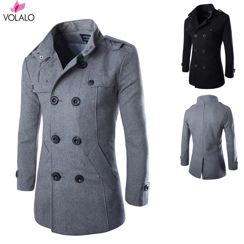 

Men Winter Wool Coat Men's New High Quality Solid Color Simple Blends Woolen Pea Coat Male Trench Coat Casual Overcoat 2024