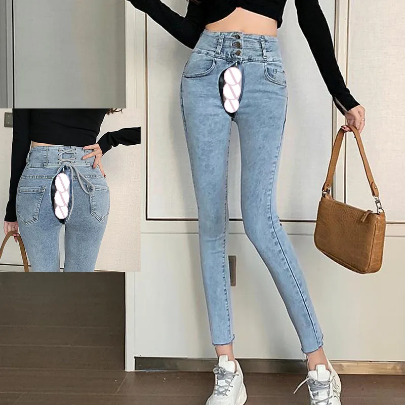 

Invisible Open Outdoor Sex Pants High Waist Boyfriend Jeans Women Ins Y2k Sxey Ripped Denim Trousers Streetwear Vintage Clothes