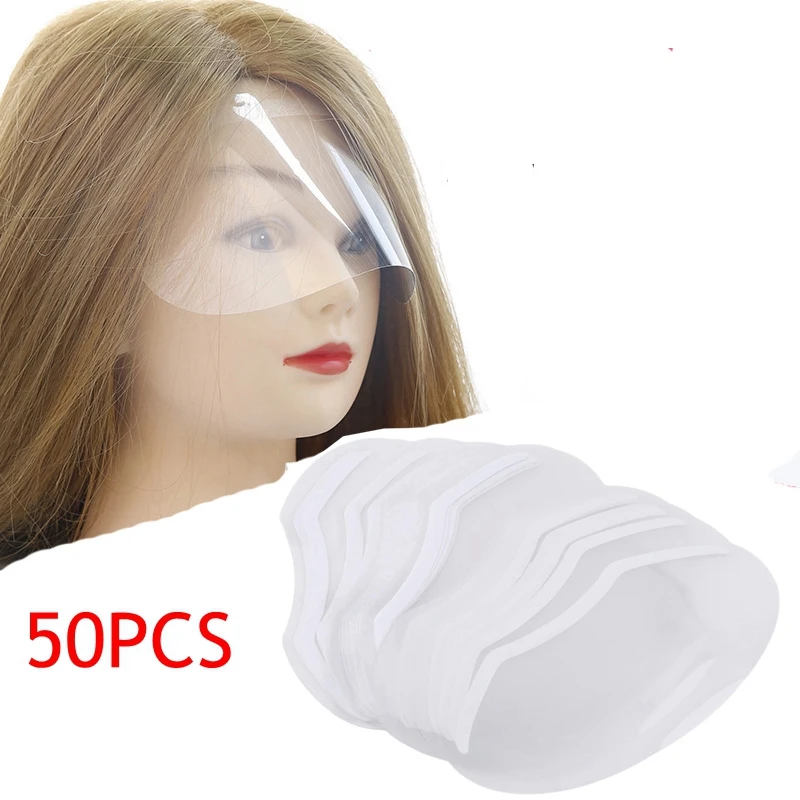 

50Pcs Hair Salon Hairspray Masks Cutting Coloring Face Protecting Barber Supplies Disposable Transparent Plastic Face Shield
