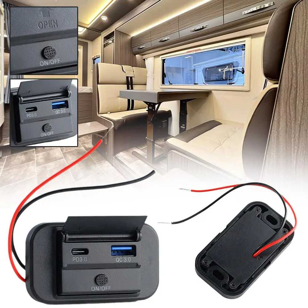 

12V/24V In Car USB Charging Socket RV Bus USB Panel Without Charger Fast Mobile Charging QC3.0+PD3.0 Opening Hole Z2X6