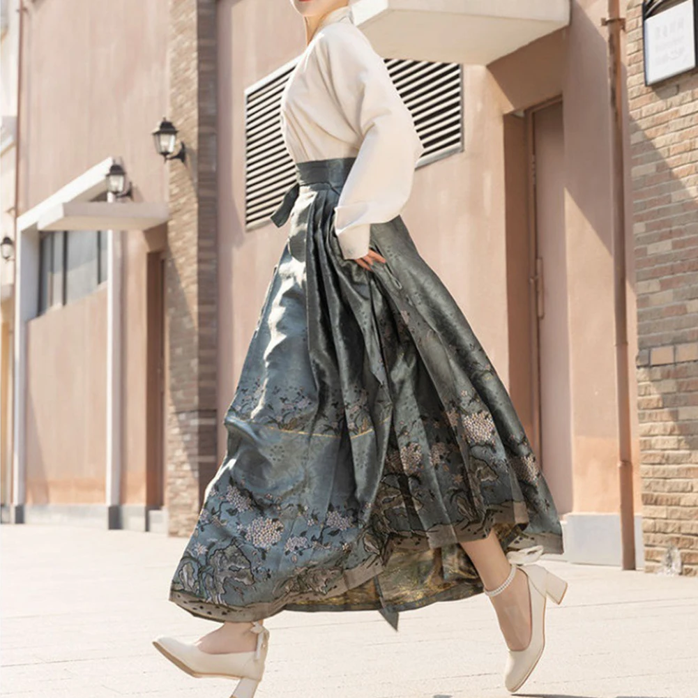 

Stylish Daily Leisure Horse-face Skirt Improved Hanfu Adjustable Waist Ming-made National Style Retro Jacquard