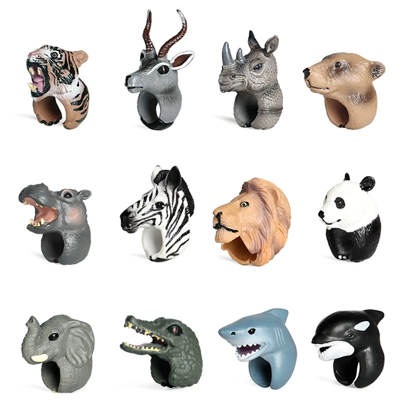 

12 PCS Animal Finger Hand Puppet For Kid 3D Cartoon Elephant Lion Panda Tiger Finger Puppet Ring Dress Up Game