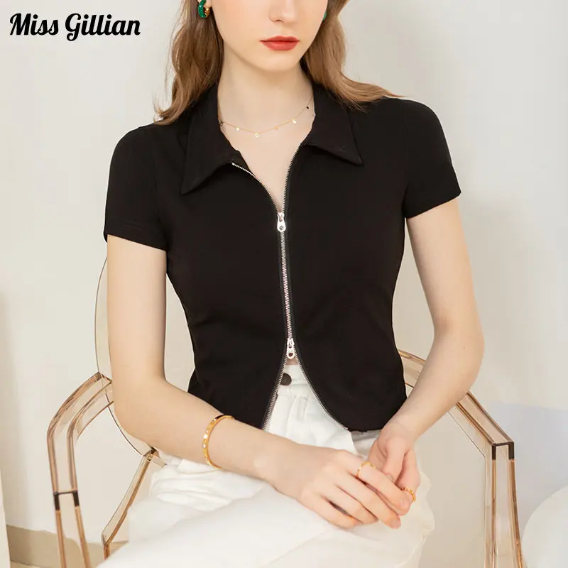 Zipper Crop Top Summer Slim Tees Women's Fahsion Short Sleeve T-shirts Solid Color Turndown Collar Casual Tees Woman Clothes
Zipper Crop Top Summer Slim Tees Women's Fahsion Short Sleeve T-shirts Solid Color Turndown Collar Casual Tees Woman Clothes