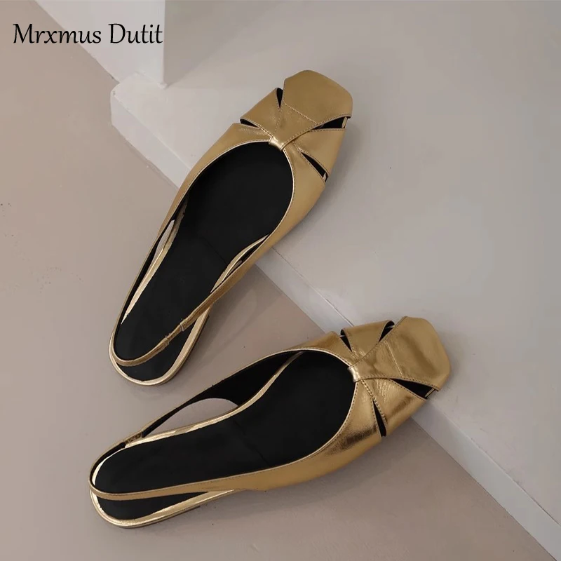 

Летняя мода 2023, новинка, женские сандалии Mrxmus Dutit из натуральной кожи на плоской подошве, с вырезами, с квадратным носком, однотонная Повседневная Женская шикарная обувь