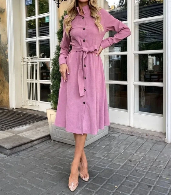 

Fashionable Casual for Women's Dress 2024 Spring/summer Temperament Women's Clothing Solid Color Lace Up Button Up Shirt Dress