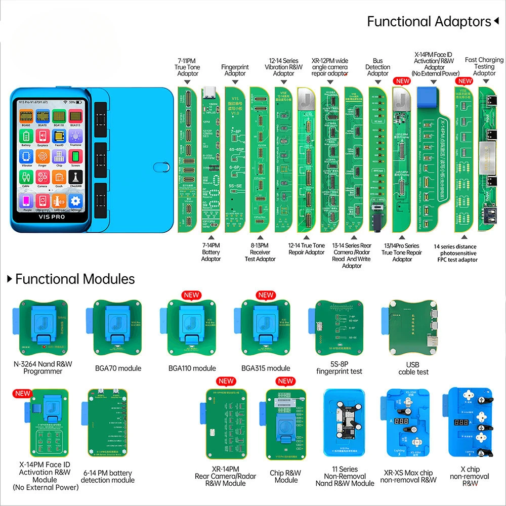 

JCID V1S PRO Strongest 13 Adaptors and 13 modules For iPhone iPad Repair