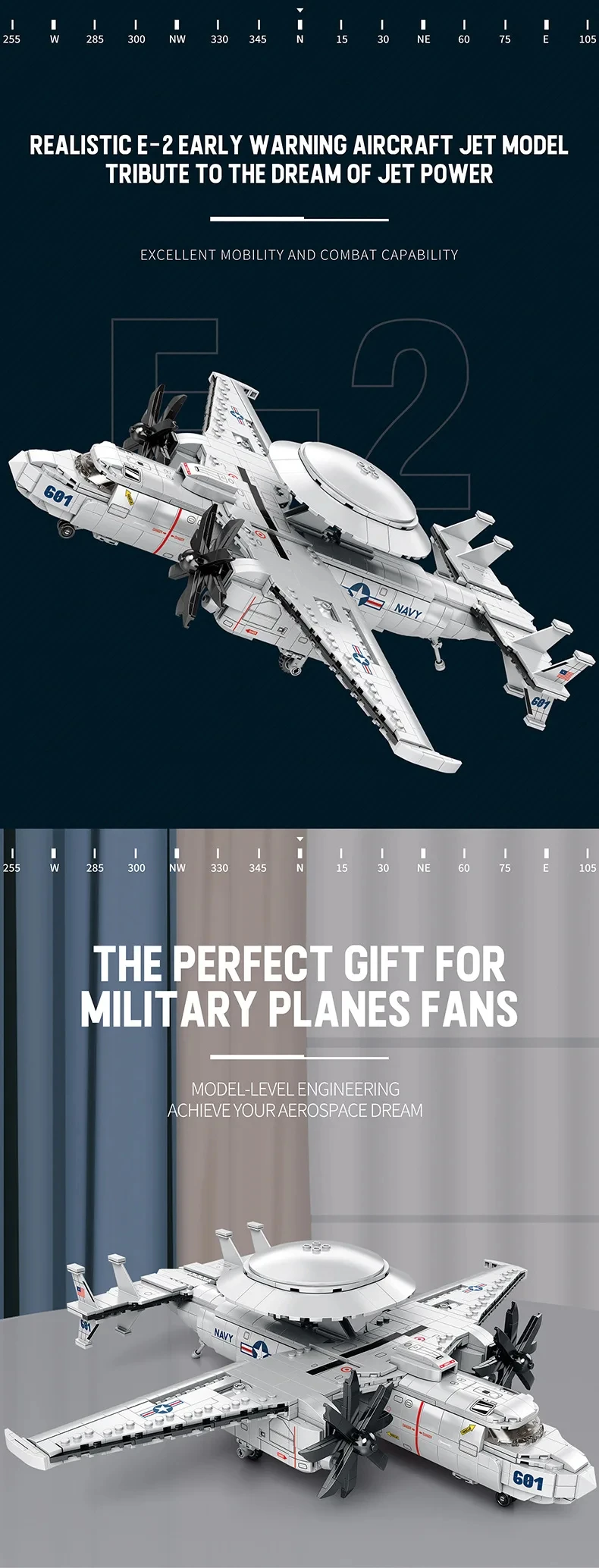 1144PCS E2 Early Warning Aircraft Building Blocks Military Air Force Fighter Plane Model Bricks Desktop Ornaments Kids Toys Gift 1144PCS E2 Early Warning Aircraft Building Blocks Military Air Force Fighter Plane Model Bricks Desktop Ornaments Kids Toys Gift