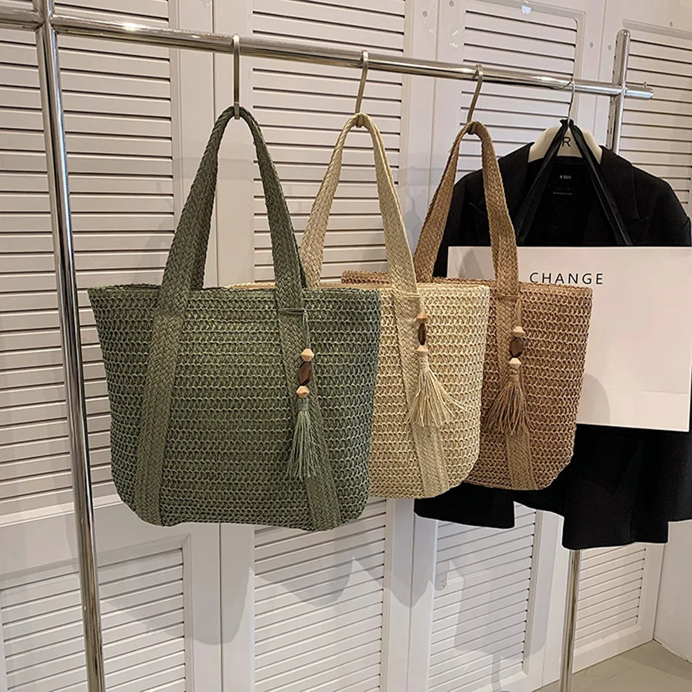 Tassel Woven Shopper Tote - Large Capacity Summer Straw Shoulder Bag 1 Se0bf21e6631a4fe59a273553ea92f1e7l