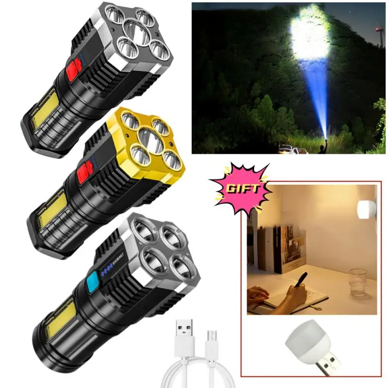 

5LED High Power Led Flashlights Rechargeable Camping Spotlight With Side Light 3 Lighting Modes For Camping Adventure Outdoor