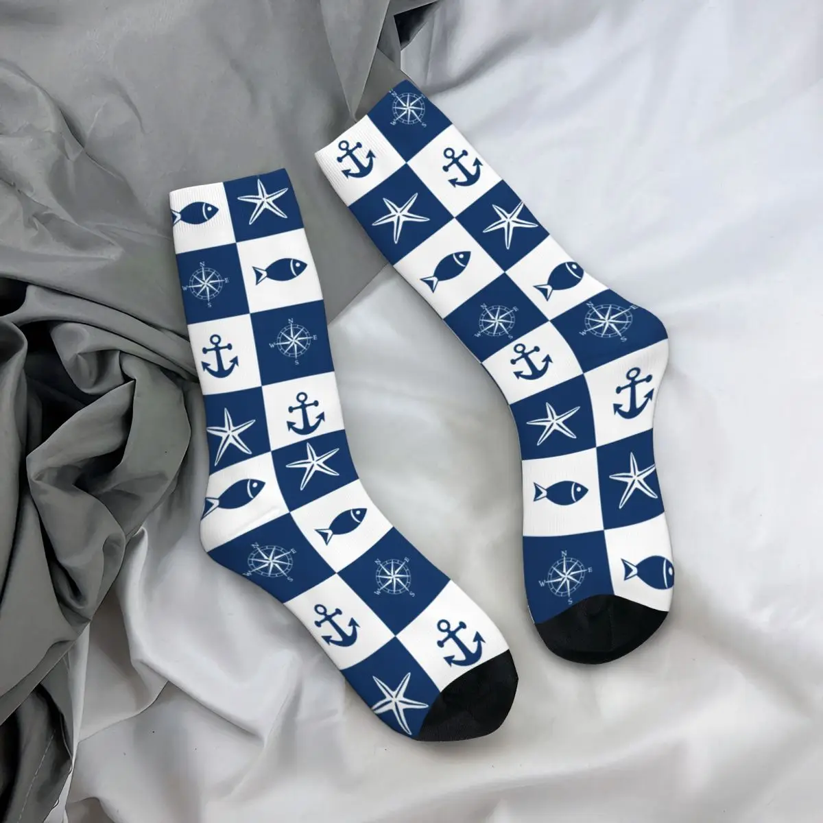 

Happy Funny Male Men Socks Hip Hop Blue Nautical Collage Anchor Sock Skateboard Women Socks Spring Summer Autumn Winter