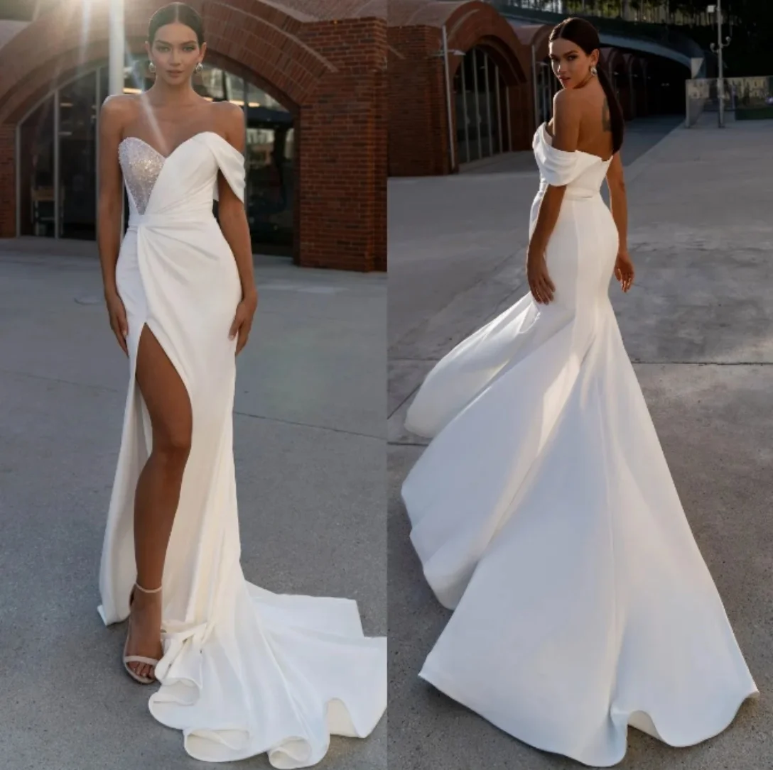 White Mermaid Wedding Dress Sleeveless Sequin and Satin Sweep Train Sexy Side Split Custom Made Bride Gown Robe de mariée 2024
White Mermaid Wedding Dress Sleeveless Sequin and Satin Sweep Train Sexy Side Split Custom Made Bride Gown Robe de mariée 2024