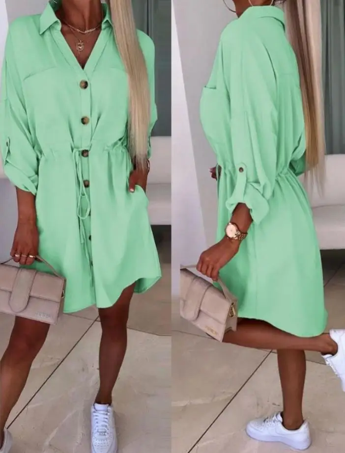 Dresses for Women 2023 Autumn Casual Roll Sleeve Turn-Down Collar Button Tie Details Dress Daily Mini Solid Color Shirt Dress
Dresses for Women 2023 Autumn Casual Roll Sleeve Turn-Down Collar Button Tie Details Dress Daily Mini Solid Color Shirt Dress