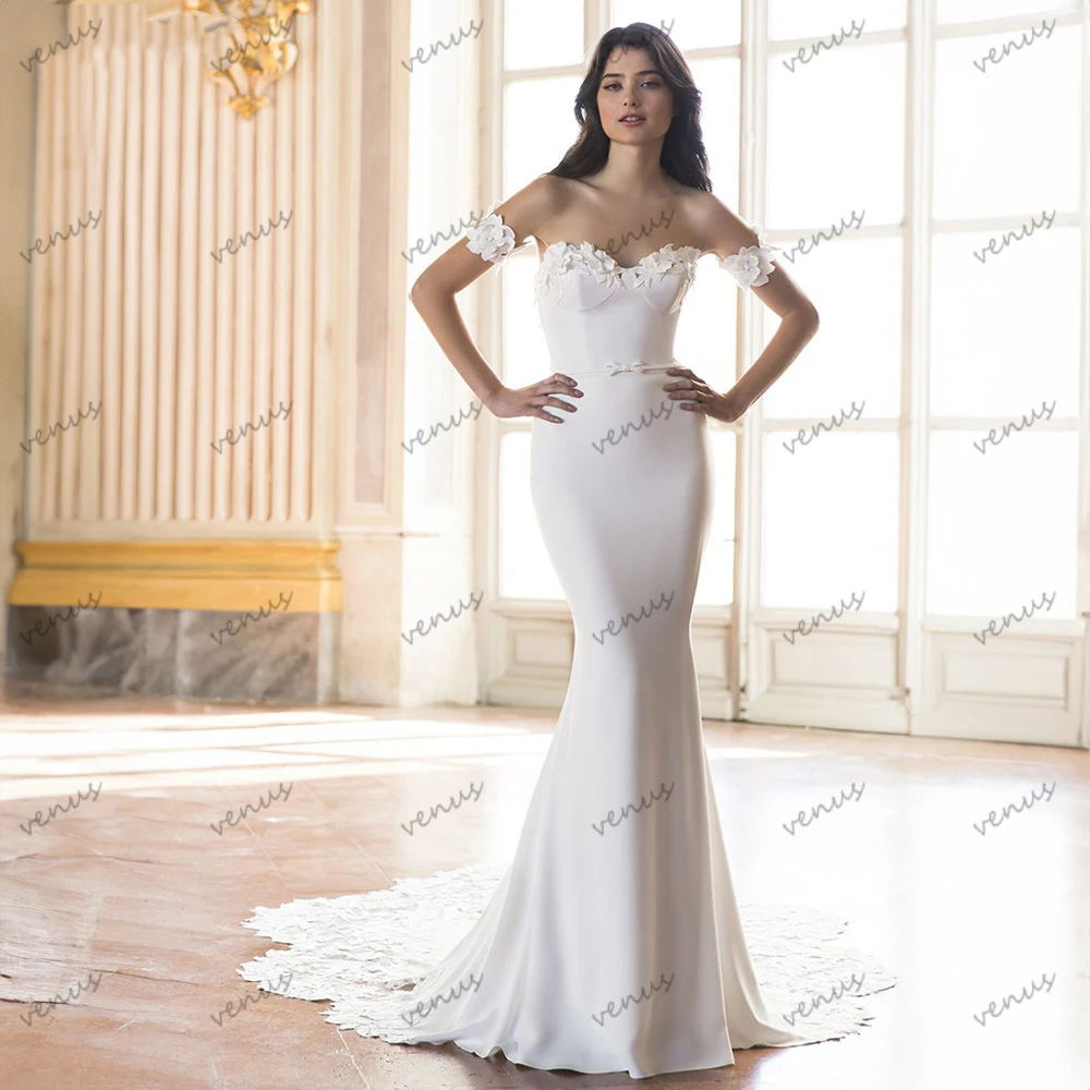 

Glamorous Wedding Dresses Satin Sheath Mermaid Lace Appliques Sweetheart Bridal Gowns Sweep Train Vintage Vestidos De Novia 2024