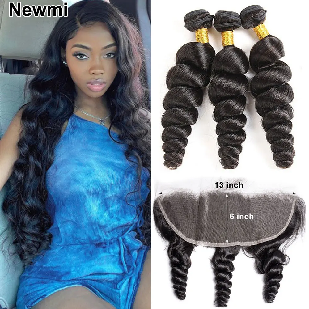 Loose Wave Human Hair Bundles with 13x6 Lace Frontal Closure Newmi Ear to Ear Transparent Lace Frontal and Loose Curly Bundles
Loose Wave Human Hair Bundles with 13x6 Lace Frontal Closure Newmi Ear to Ear Transparent Lace Frontal and Loose Curly Bundles