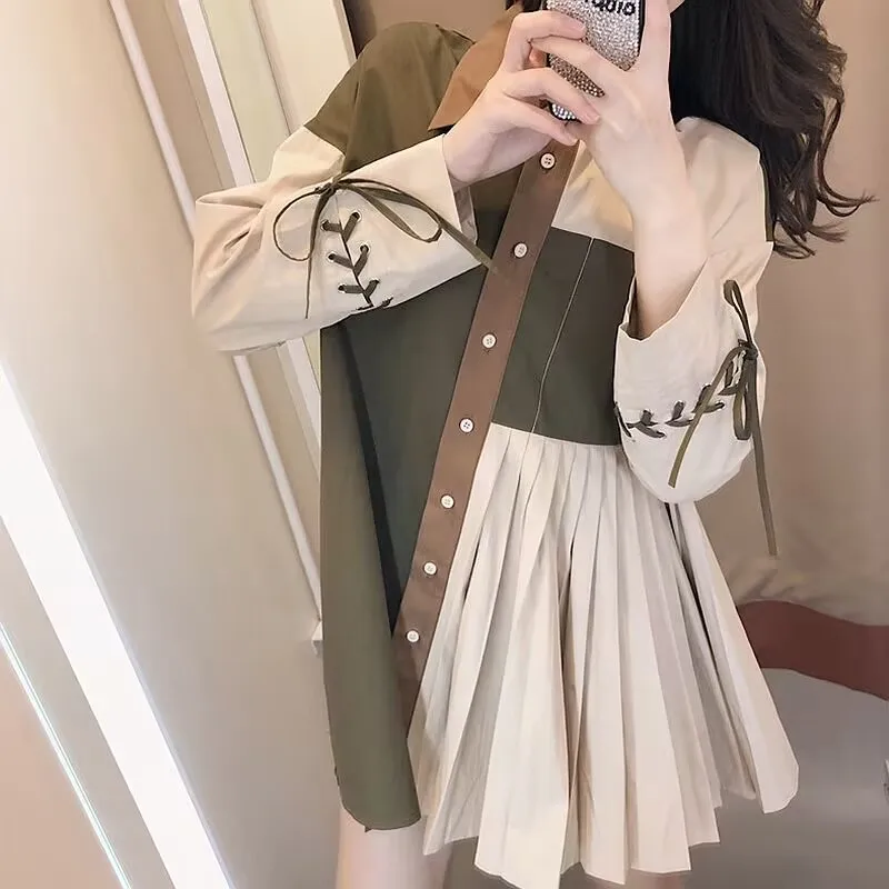 Spring Summer Stitching Long Sleeve Shirt 2023 New Women's Mid-length Shirt Female Vintage Casual Top Student Loose Shirt Dress
Spring Summer Stitching Long Sleeve Shirt 2023 New Women's Mid-length Shirt Female Vintage Casual Top Student Loose Shirt Dress