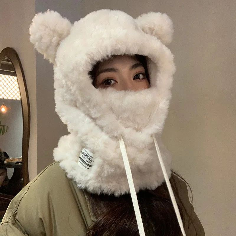 

Корейский милый медведь Балаклава шапка плюшевый шарф маска интегрированный съемный пуловер шапки зимняя Kpop теплая Шея маскарадная шапка для женщин