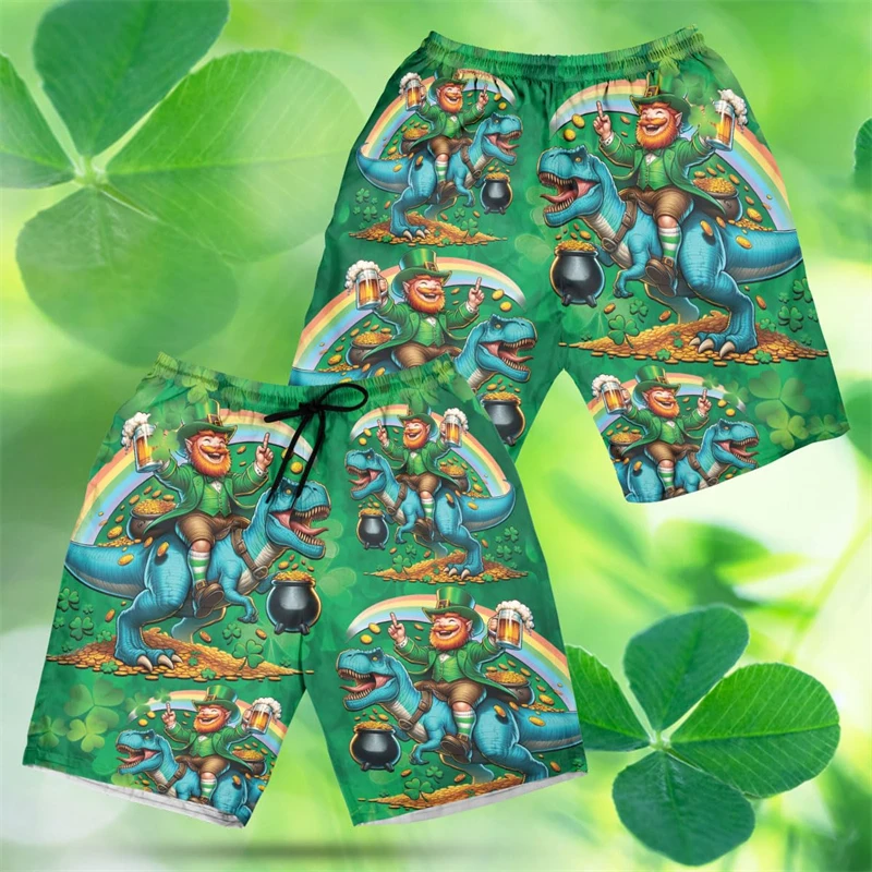

Saint Patricks Day Clover Graphic Short Pants For Men Clothes Hawaiian Ireland Beach Shorts Shamrocks Leprechaun Trunks Kids Top