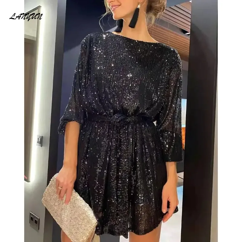 

New Women's Tail Party Sparkling Beaded Fashion Temperament Elegant Sexy Sequined Evening women summer dress Banquet