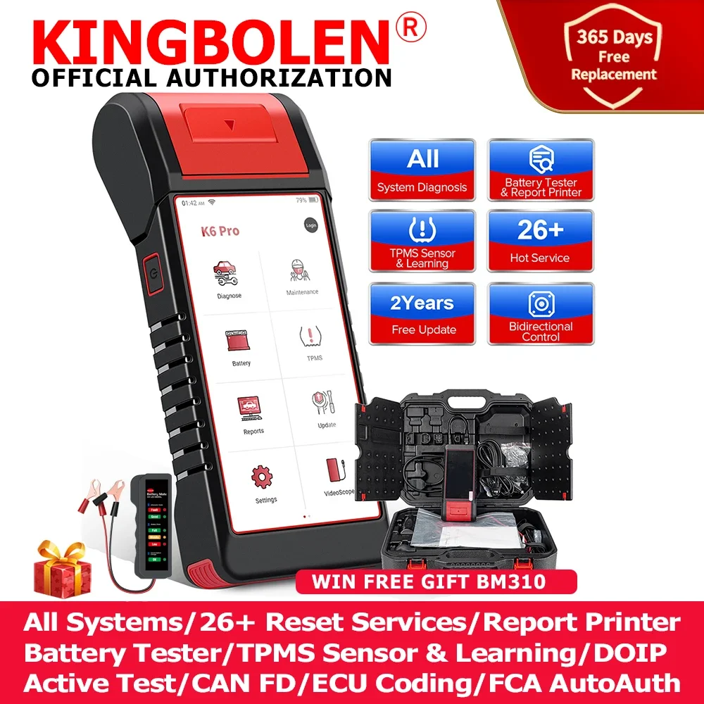KINGBOLEN K6 PRO All System Car Diagnostic Tool 26+ Reset OBD2 Scanner TPMS ECU Coding DOIP CAN FD Battery Tester with Printer
KINGBOLEN K6 PRO All System Car Diagnostic Tool 26+ Reset OBD2 Scanner TPMS ECU Coding DOIP CAN FD Battery Tester with Printer