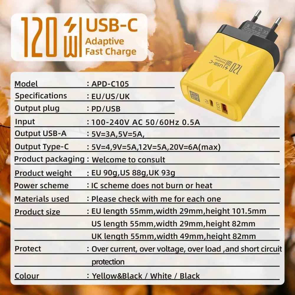 120W USB C Charger PD Fast Charging Adapter PD QC 3.0 Fast Charging EU/US Plug Adapter For Samusng iPhone 16 Pro Xiaomi 15 Ultra 120W USB C Charger PD Fast Charging Adapter PD QC 3.0 Fast Charging EU/US Plug Adapter For Samusng iPhone 16 Pro Xiaomi 15 Ultra