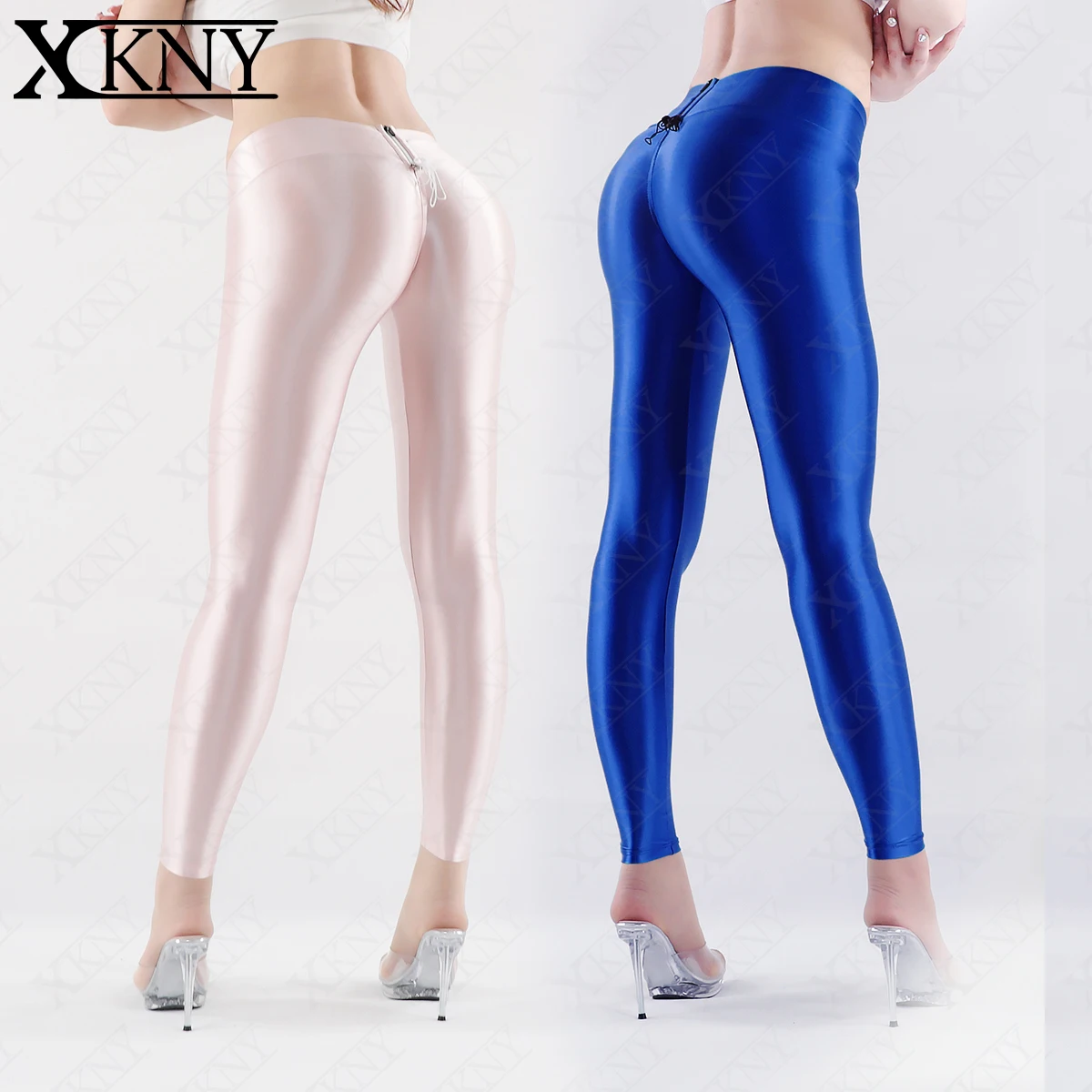 

XCKNY satin glossy opaque pants sexy tights Hip tight crotch pants smooth High elasticity Adjustable with zipper glossy pants