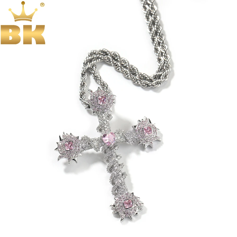 

Цепочка с подвеской-крестом BLING KING женская, сверкающее ожерелье с розовым кубическим цирконием, колье в стиле хип-хоп, Подарочная бижутерия