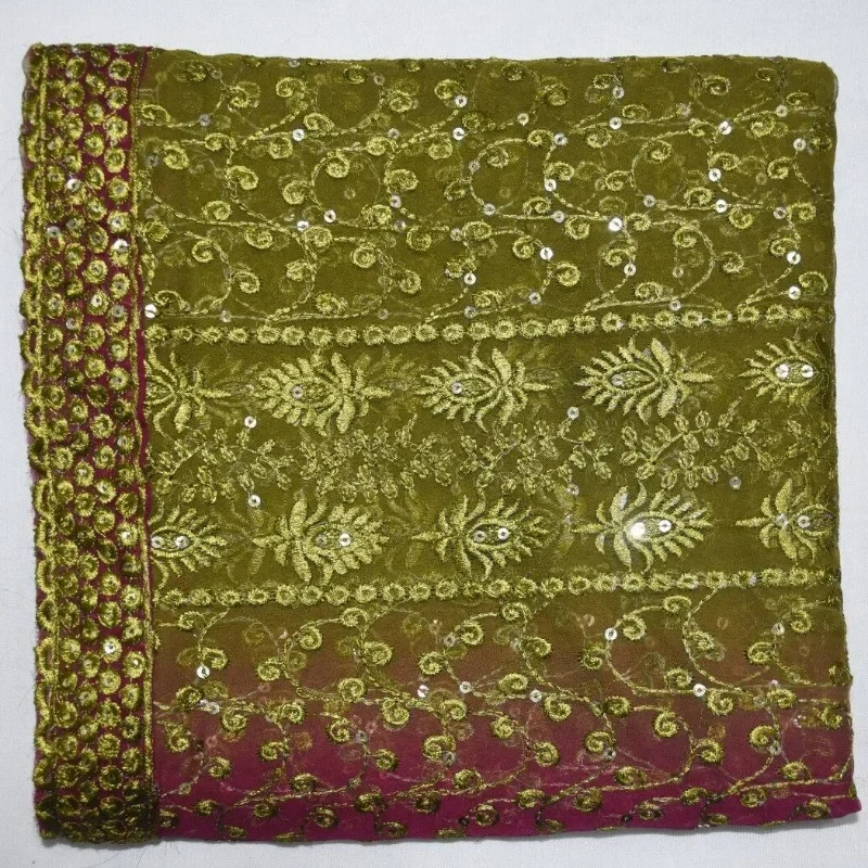 

Georgette Veil Floral Indian Wedding Dupatta Scarf Golden Sequins Embroidery Sarees