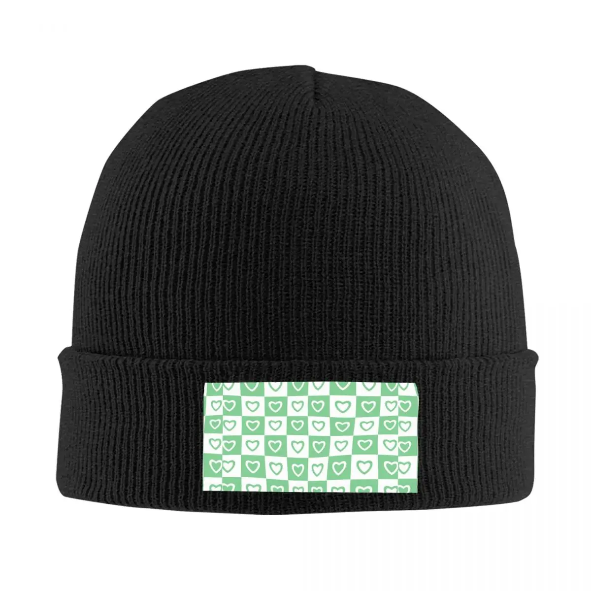 

Green White Hearts Checkered Pattern Skullies Beanies Caps For Men Women Unisex Outdoor Winter Warm Knitted Hat Adult Bonnet Hat