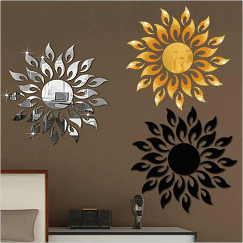 

3D Mirror Sun Flower Art Removable Wall Sticker Acrylic Mural Decal Craft Home Room Decor Hot Home Decoration